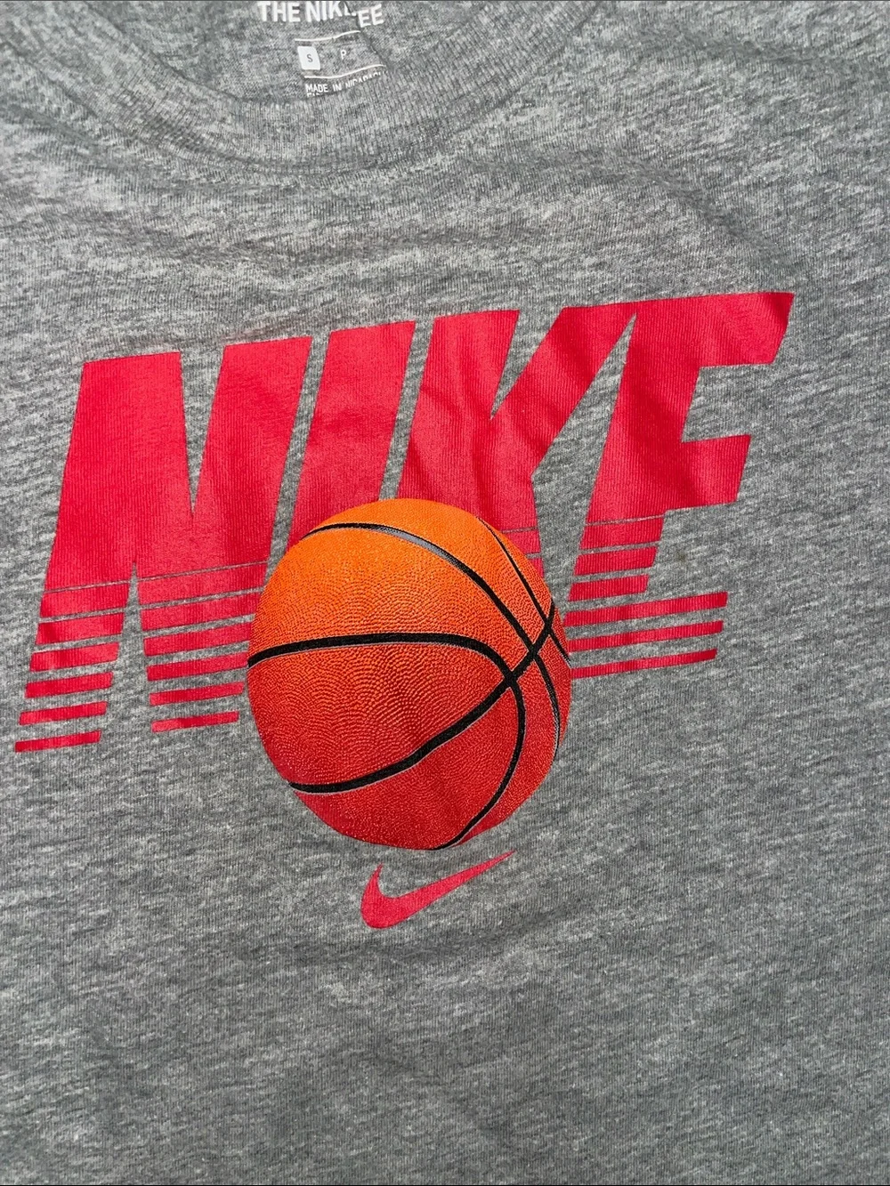 Nike Gray Tee with Red Logo and Orange Basketball